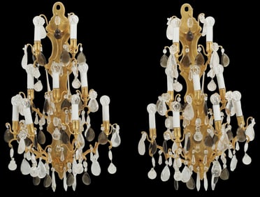 (2) LOUIS XV STYLE ORMOLU & ROCK CRYSTAL NINE-LIGHT SCONCES