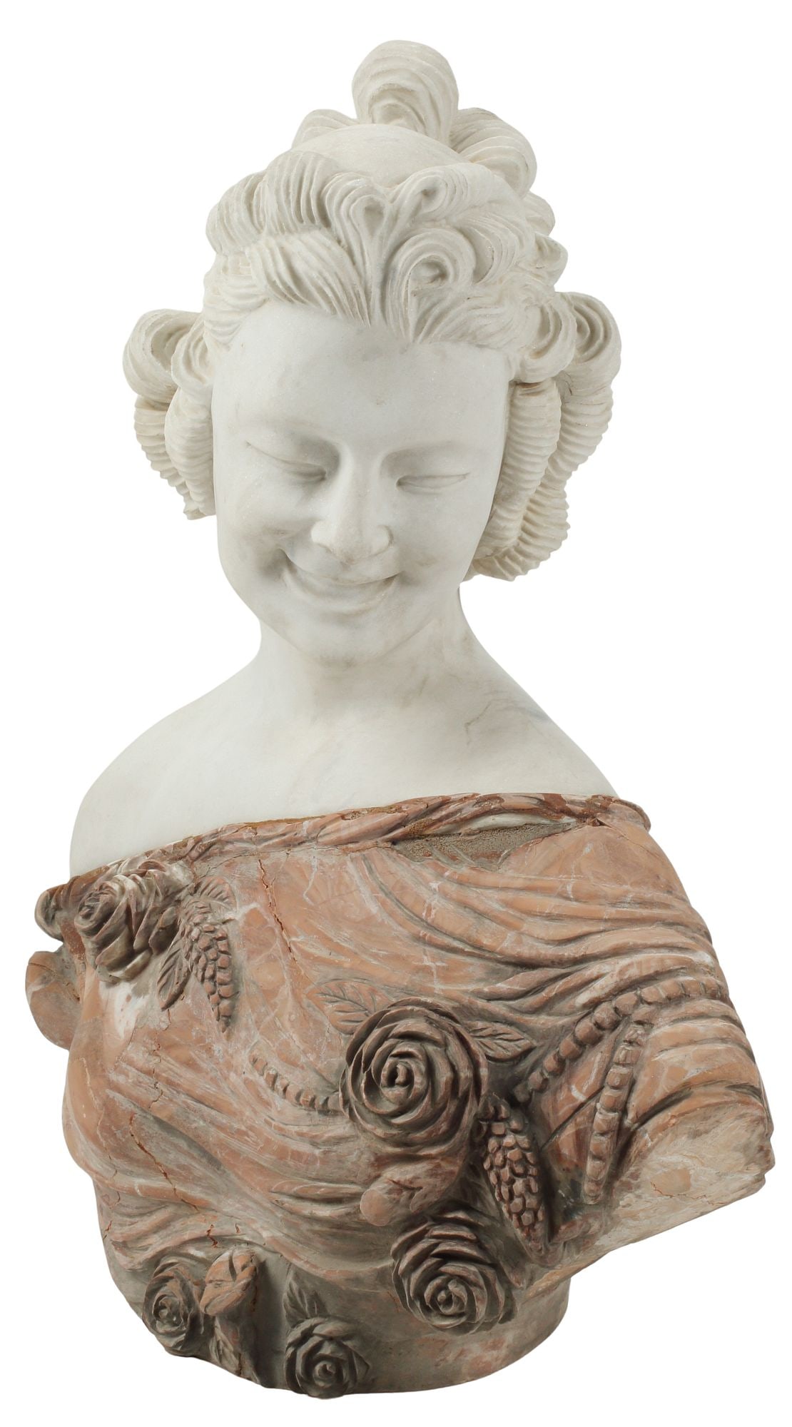 WHITE & POLYCHROME MARBLE BUST OF A LADY, 25" (1 of 5)