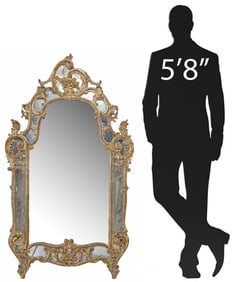 ITALIAN LOUIS XV STYLE SILVER GILT PARCLOSE MIRROR, 61.5"H