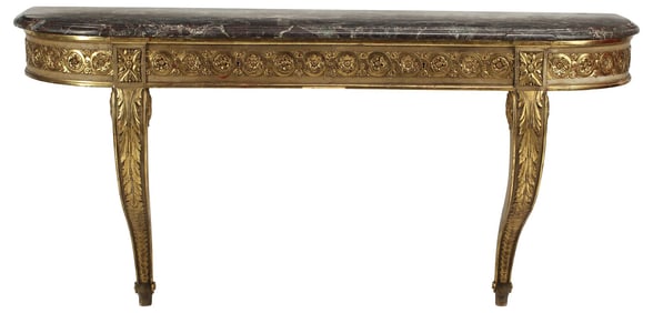 LOUIS XVI STYLE MARBLE-TOP PARCEL GILT CONSOLE TABLE