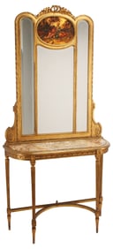 LOUIS XVI STYLE PARCEL GILT TRUMEAU MIRROR & MARBLE-TOP CONSOLE TABLE