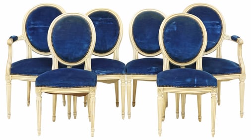 (6) FRENCH LOUIS XVI STYLE PAINTED DINING CHAIRS