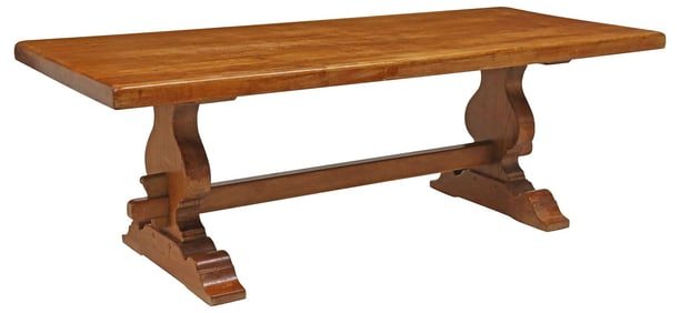 FRENCH PROVINCIAL OAK TRESTLE-SUPPORT REFECTORY TABLE