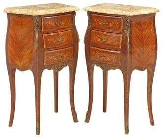 (2) FRENCH LOUIS XV STYLE MARBLE-TOP NIGHTSTANDS