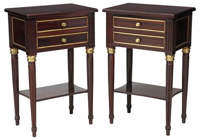 (2) FRENCH LOUIS XVI STYLE FLAME MAHOGANY NIGHTSTANDS