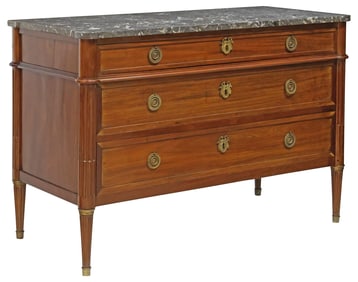 FRENCH LOUIS XVI MARBLE-TOP MAHOGANY COMMODE