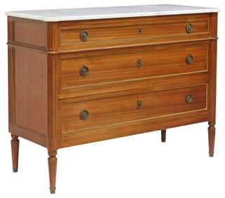 FRENCH LOUIS XVI STYLE MARBLE-TOP MAHOGANY COMMODE