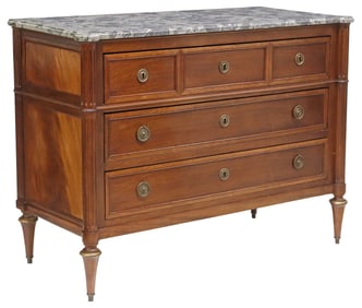 FRENCH LOUIS XVI STYLE MARBLE-TOP MAHOGANY COMMODE