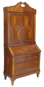ITALIAN NEOCLASSICAL STYLE MARQUETRY SECRETARY BOOKCASE