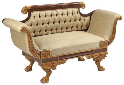 AMERICAN CLASSICAL CARVED & PARCEL-GILT MAHOGANY SOFA