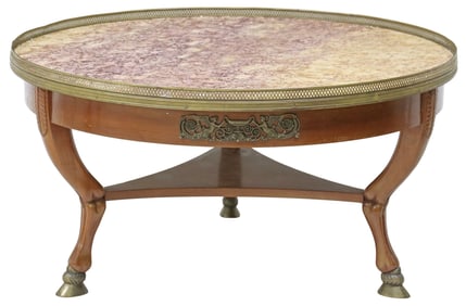 FRENCH EMPIRE STYLE CIRCULAR MARBLE-TOP MAHOGANY COFFEE TABLE