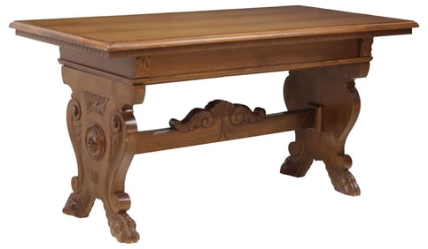 ITALIAN RENAISSANCE REVIVAL CARVED WALNUT LIBRARY TABLE