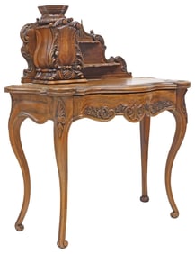 FRENCH LOUIS XV STYLE FINELY CARVED WALNUT BONHEUR DU JOUR