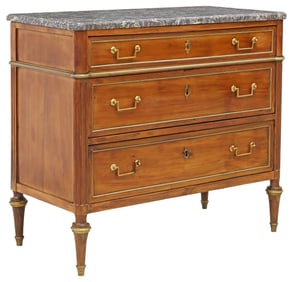 FRENCH LOUIS XVI STYLE MARBLE-TOP MAHOGANY COMMODE