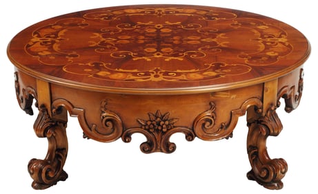 ROCOCO STYLE MARQUETRY-INLAID ROUND COFFEE TABLE