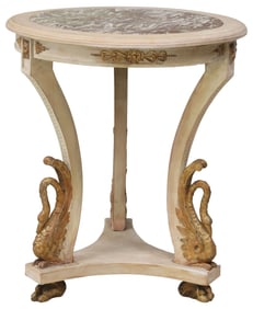 FRENCH EMPIRE STYLE MARBLE-TOP PAINT DECORATED GUERIDON TABLE