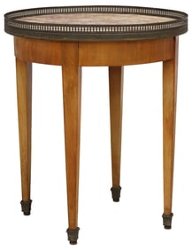 FRENCH NEOCLASSICAL STYLE MARBLE-TOP BOUILLOTTE-STYLE TABLE