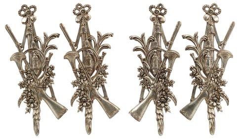 (4) LOUIS XVI STYLE SILVERED HUNTING TROPHIES, 43"