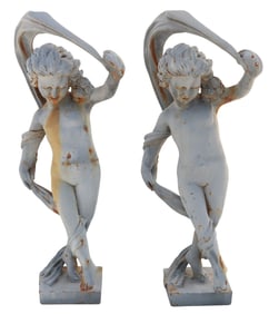 (2) CAST METAL GARDEN STATUARY, DANCING CHERUBS