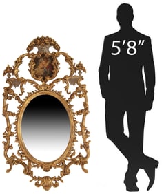 GEORGE III STYLE GILT & PAINTED OVAL MIRROR, 59.5" X 34"