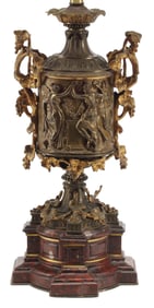 FRENCH NEOCLASSICAL STYLE PATINATED BRONZE URN-FORM TABLE LAMP, 33"H