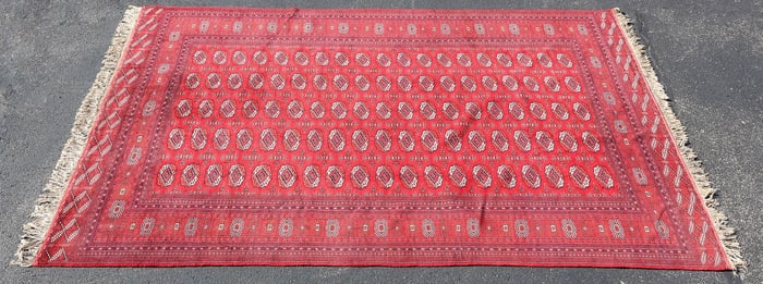 LARGE HAND-TIED RED ESTATE RUG, 11'11" X 8'10"
