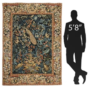 VERDURE STYLE MACHINE-WOVEN LARGE LEAF PEACOCKS TAPESTRY, 72" X 51"