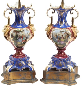 (2) PARIS PORCELAIN VASES MOUNTED AS TABLE LAMPS