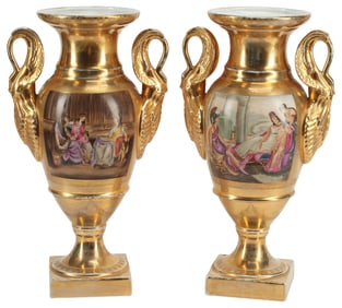 (2) BERLIN (K.P.M.) STYLE GILT-GROUND PORCELAIN VASES