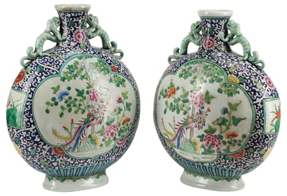 (2) CHINESE FAMILLE ROSE ENAMELED MOONFLASKS, 23"H