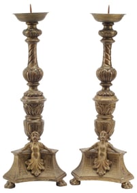 (2) ITALIAN BAROQUE STYLE PARCEL GILT CANDLE PRICKETS