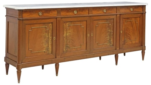 FRENCH LOUIS XVI STYLE MARBLE-TOP MAHOGANY SIDEBOARD