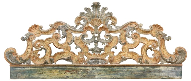 VENETIAN PAINTED & SILVER PARCEL-GILT OPENWORK HEADBOARD