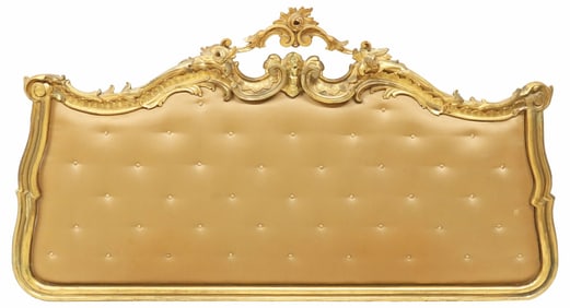 ITALIAN LOUIS XV STYLE UPHOLSTERED GILTWOOD HEADBOARD