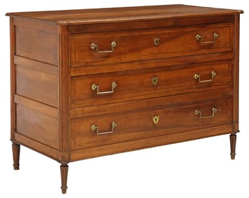 FRENCH LOUIS XVI STYLE MAHOGANY THREE-DRAWER COMMODE