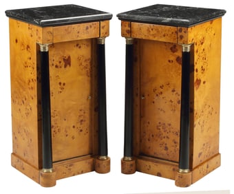 (2) BIEDERMEIER STYLE BURLWOOD BEDSIDE CABINETS