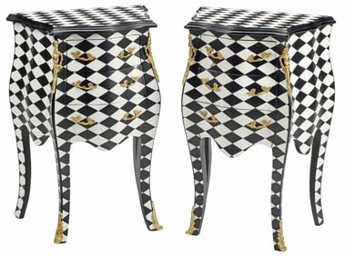 (2) HOLLYWOOD REGENCY HARLEQUIN PATTERN BOMBE NIGHTSTANDS