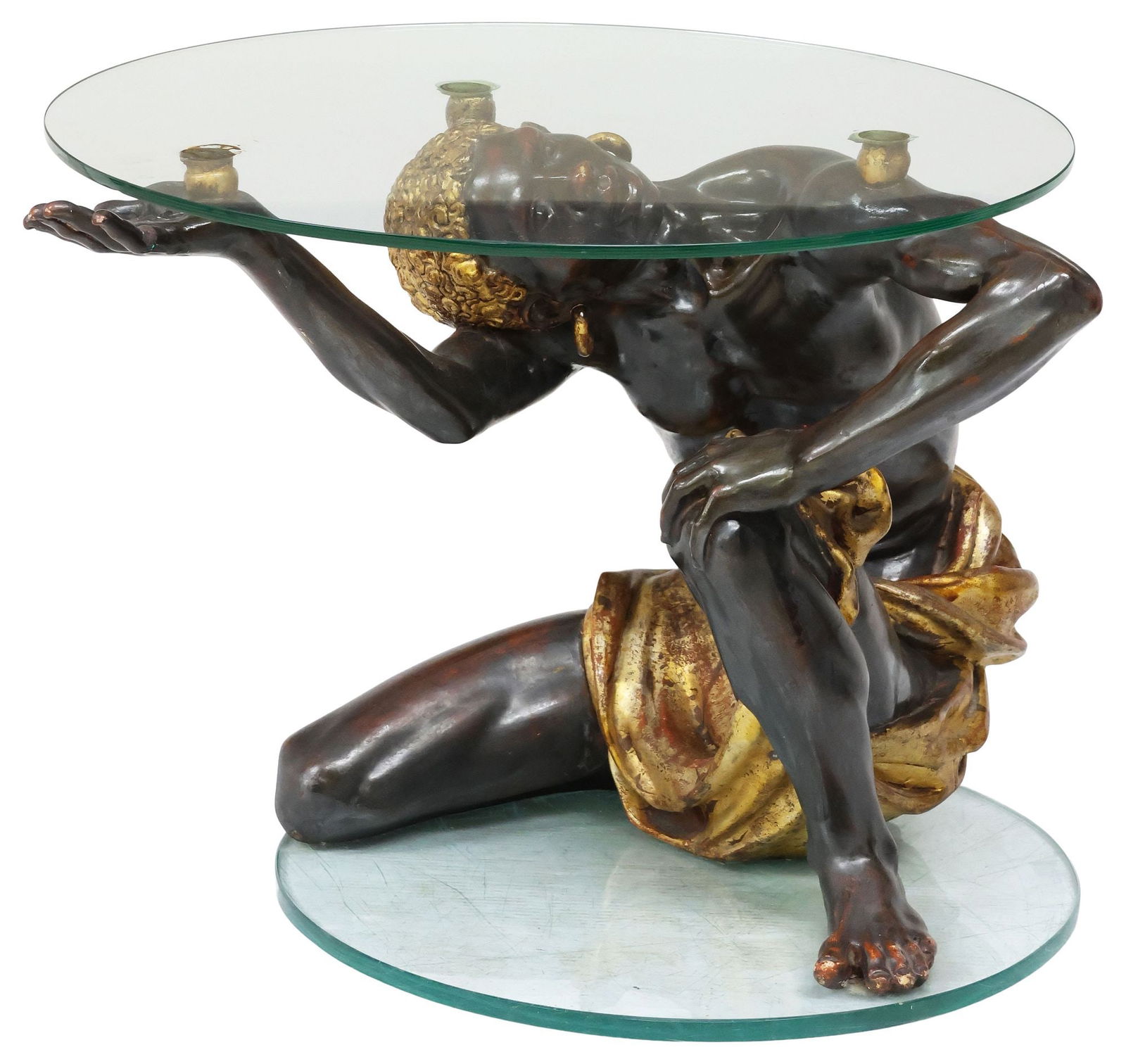 VENETIAN ROCOCO STYLE FIGURAL PARCEL-GILT GLASS-TOP LOW TABLE (1 of 4)