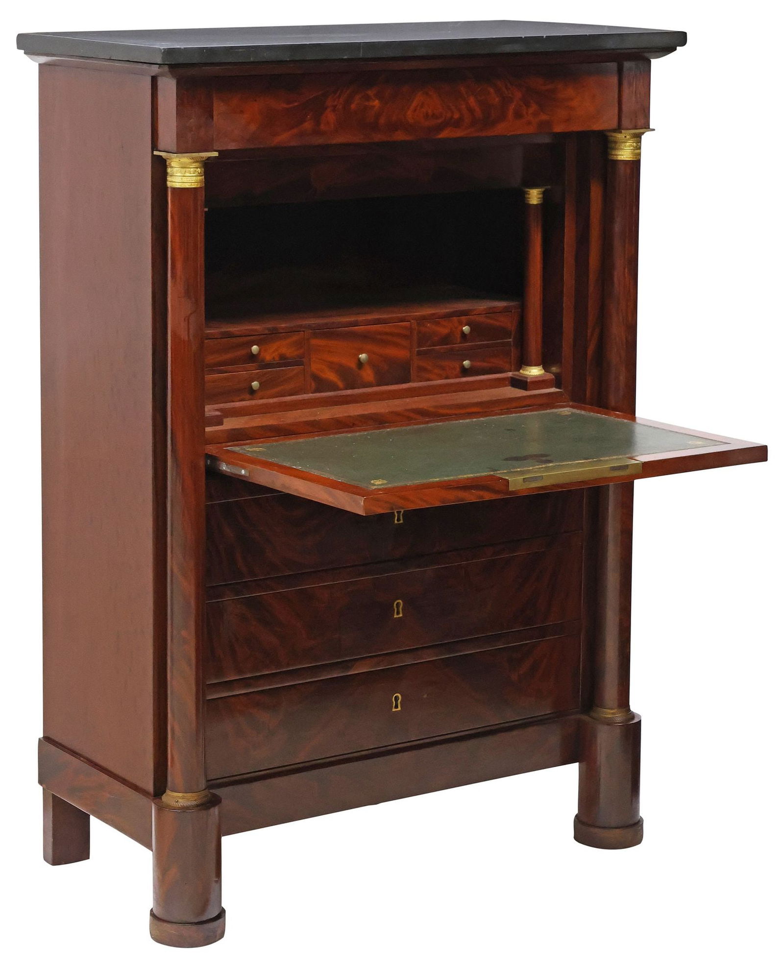 FRENCH EMPIRE STYLE MARBLE-TOP MAHOGANY SECRETAIRE A ABATTANT (1 of 7)