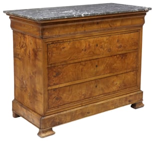 FRENCH LOUIS PHILIPPE PERIOD MARBLE-TOP FIGURED WALNUT COMMODE