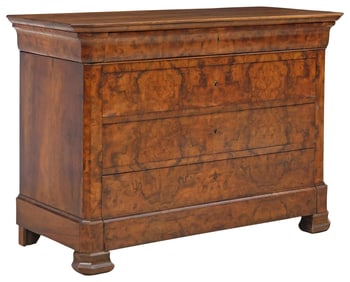 FRENCH LOUIS PHILIPPE FIGURED WALNUT FOUR-DRAWER COMMODE