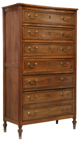 FRENCH LOUIS XVI STYLE WALNUT TALL CHEST OF DRAWERS