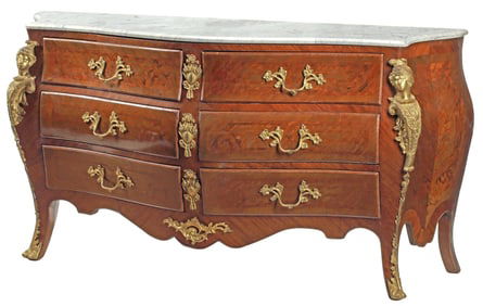 REGENCE STYLE MARBLE-TOP & ORMOLU-MOUNTED BOMBE COMMODE