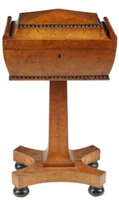 ENGLISH REGENCY PERIOD PARCEL-EBONIZED BURR ELM TEAPOY