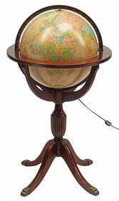 REGENCY STYLE REPLOGE TERRESTRIAL ILLUMINATED GLOBE ON MAHOGANY STAND