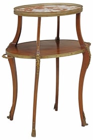 FRENCH TRANSITIONAL STYLE MARBLE-TOP TWO-TIER TEA TABLE