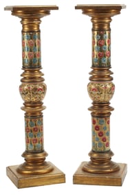 (2) GILTWOOD & ENAMEL-GLAZED EARTHENWARE PEDESTALS