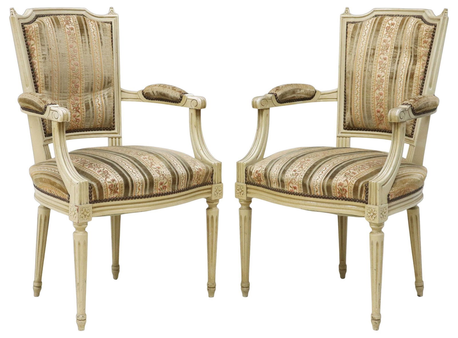 (2) FRENCH LOUIS XVI STYLE PAINTED & UPHOLSTERED FAUTEUILS (1 of 3)