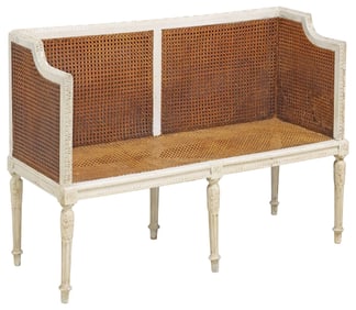 FRENCH LOUIS XVI STYLE PAINTED & CANED SOFA