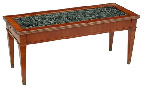 FRENCH LOUIS XVI STYLE MARBLE-TOP MAHOGANY COFFEE TABLE